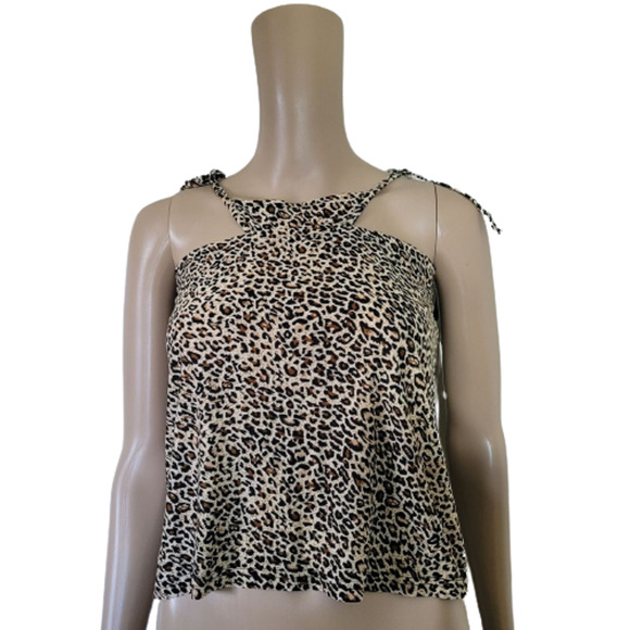 Shein Women Brown Leopard Print Sleeveless Halter Neck Cropped Top Size 6 - Picture 2 of 9
